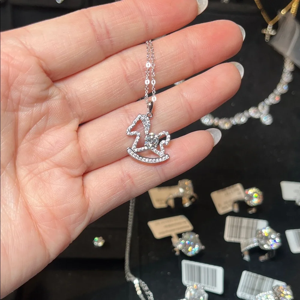 Silver Moissanite Rocking Horse Pendant Necklace - Women Jewelry - Picture 1 of 1